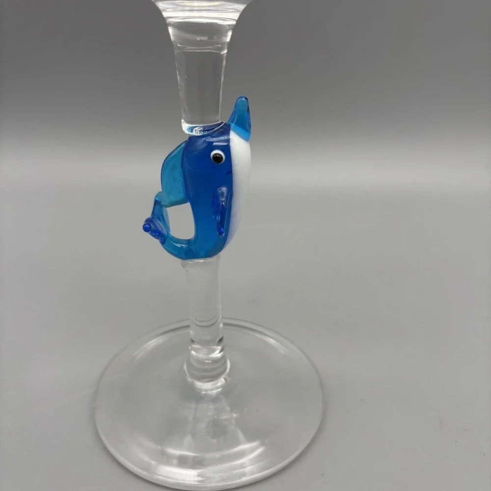 Pier 1 Dolphin Art Glass‎ Stemmed Wine Glass 9 3/8